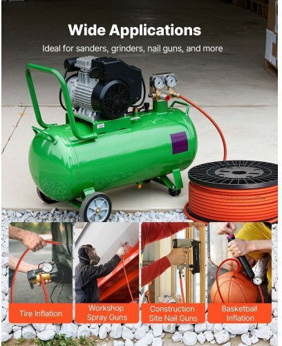 Vevor Flexible Air Hose 9.53 X 76200mm Hybrid Kink Resistant 300 Psi Orange Kqrg1ptkqrgryh0us001v0
