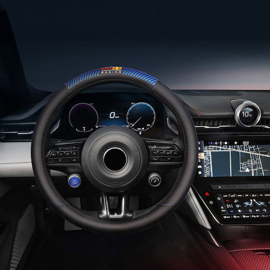 Car Steering Wheel Cover with Diameter 37cm Leather Black with Black Stitching