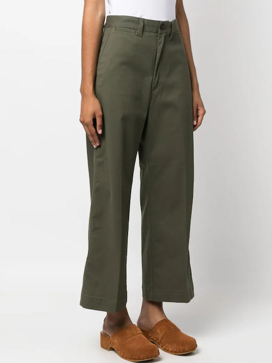 Damen Stoff Capri Hose Khaki