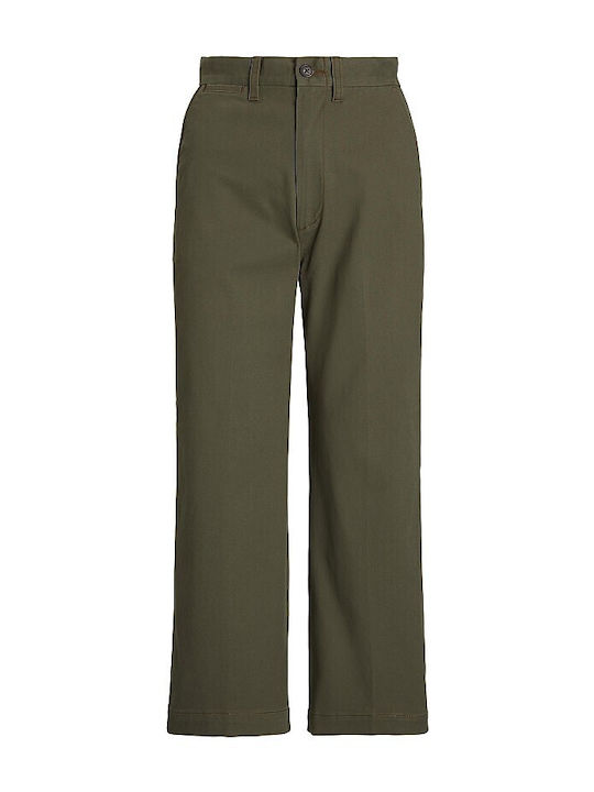 Damen Stoff Capri Hose Khaki