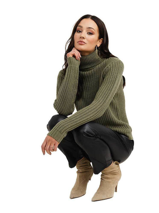 Women's Long Sleeve Sweater Turtleneck Green