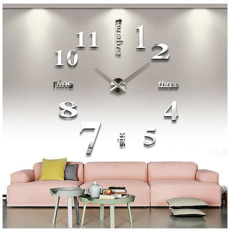 3D Creative Mirror DIY 3D Wall Clock Sticker Mirror Silver Ø120cm