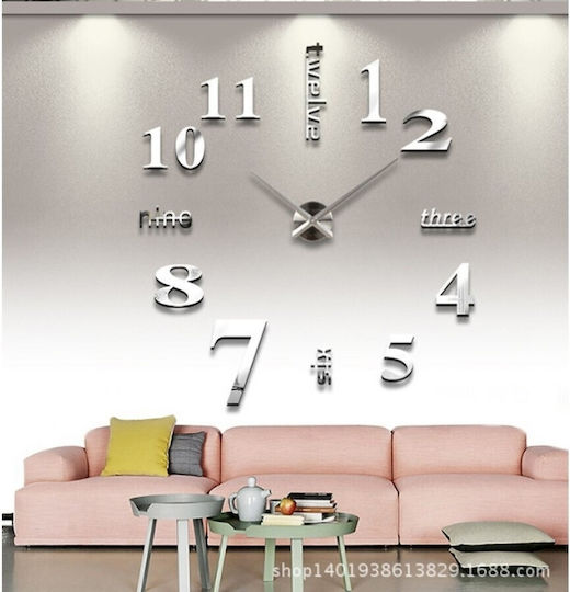 3D Creative Mirror DIY 3D Wall Clock Sticker Mirror Silver Ø120cm