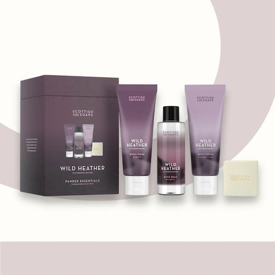 The Scottish Fine Soaps Wild Heather Pamper Essentials Skin Care Set for Body Cleaning 4pcs