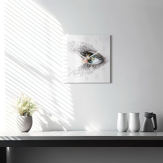 Tulup Silent Ceas de Perete Sticlă Negru 30x30cm