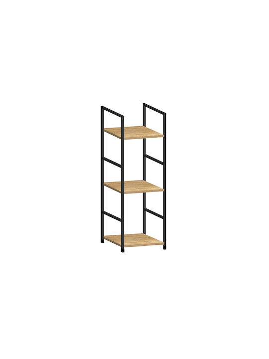 Βιβλιοθήκη Artemis-3080 Δρυς 3 Ράφια 29,1x23,5x80εκ Μαύρος Μεταλλικός Σκελετός