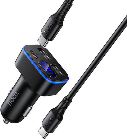 Hoco Auto-Ladegerät 42W Schnellladung mit Anschlüssen: 2xUSB 1xType-C mit Kabel Typ-C,TC-TC Schwarz Farbe
