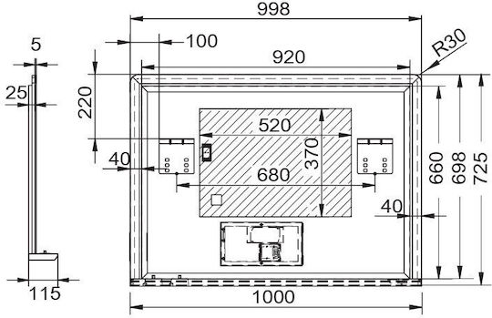 Luminor Καθρέπτης Μπάνιου Led από Πλαστικό 100x72cm
