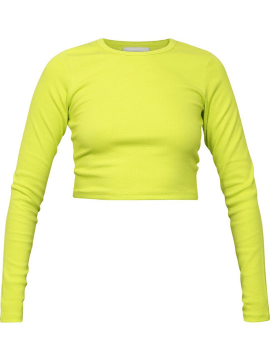 Γυναικείο Crop Top Βαμβακερό Μακρυμάνικο Lime