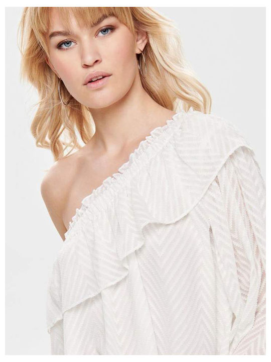 Women's Summer Blouse Off-Shoulder with One Shoulder Cloud Dancer