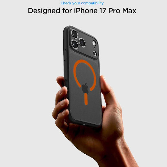 Spigen Ultra Hybrid MagFit Rückseite Umschlag Silikon / Kunststoff 2mm Frost Schwarz Orange (iPhone 17 Pro Max)