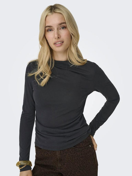 Life Damen Bluse Langärmelig Rollkragenpullover Schwarz