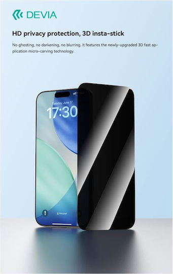 Devia Van Series Premium Privacy Tempered Glass Screen Protector Applicator Full Screen Iphone 17