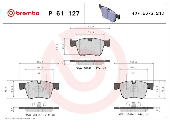 Brembo P61127 Bremsbelag Set Für Auto Bremsbeläge & Bremsscheiben
