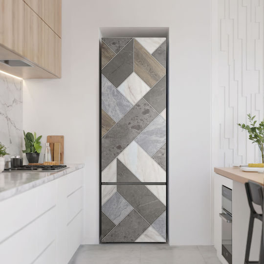 Magnetic Refrigerator Cover Aesthetic Finish Geometric Pattern Tiles 60x190 Cm