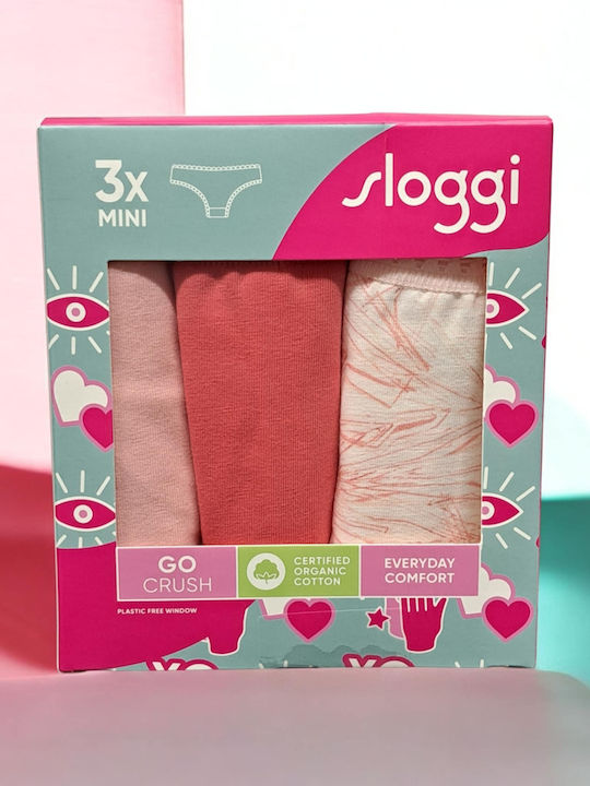 Mini Go Βαμβακερά Γυναικεία Slip 3Pack Σομόν, Κοραλί, Εμπριμέ