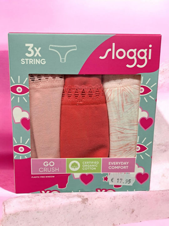 Βαμβακερά Women's String 3Pack Salmon, Coral, Printed