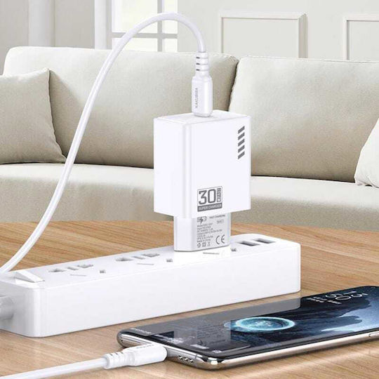 Kakusiga Handyladegerät mit USB-C Ausgangsanschlüsse und Kabel USB-C - USB-C 30W Stromlieferung Weiß (KSC-1242)