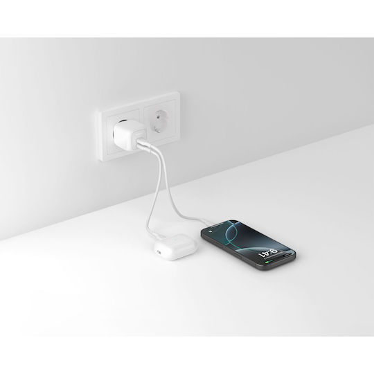 Belkin Charger GaN with 2 USB-C Ports and Cable USB-C 50W Power Delivery Whites (BoostCharge Pro)