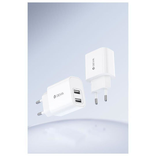 Devia Charger with 2 USB-A Ports and Cable USB-C 12W Whites (RLC-342)