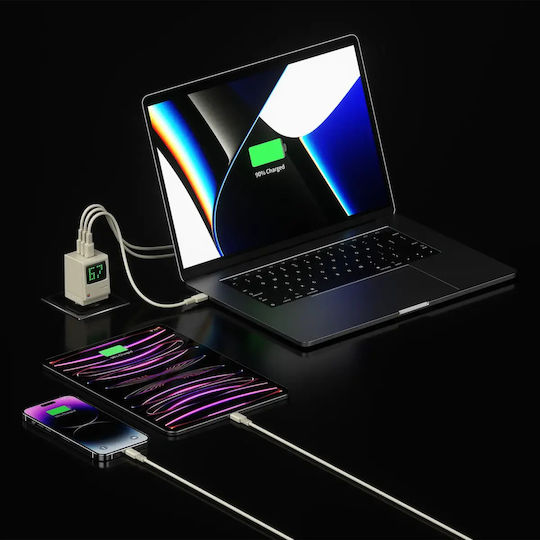 Sharge Φορτιστής Χωρίς Καλώδιο με 3 Θύρες USB-C Μπεζ (Retro 67)