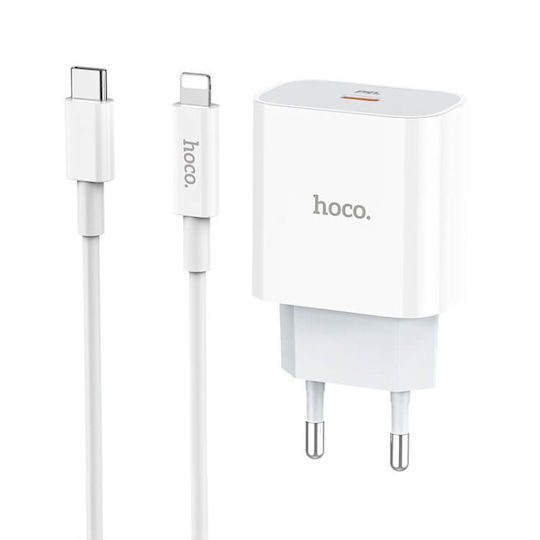 Hoco Încărcător cu Port USB-C și Cablu Lightning 20W Livrarea energiei Albς (C76A Plus)