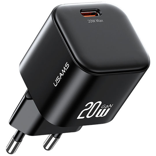 Usams Φορτιστής GaN με Θύρα USB-C και Καλώδιο USB-C - Lightning 20W Power Delivery Λευκός (CC260)