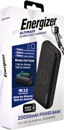 Energizer QE20009PQ Power Bank 20000mAh with USB-A Port and USB-C Port Power Delivery Black