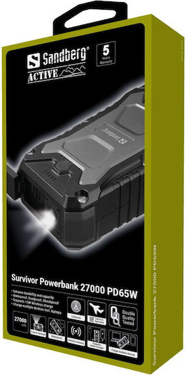 Sandberg Survivor Power Bank 27000mAh 65W με 2 Θύρες USB-A και Θύρα USB-C Μαύρο