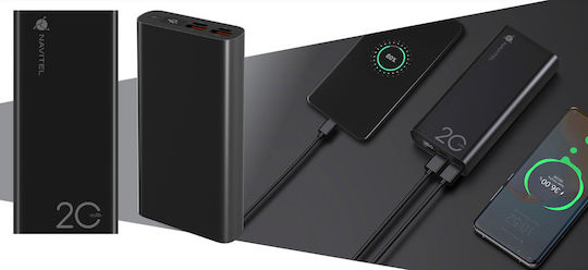 Navitel PWR20 AL Power Bank 20000mAh 22.5W cu 2 Porturi USB-A și Port USB-C Livrarea energiei / Quick Charge 3.0 Negru