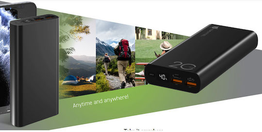 Navitel PWR20 AL Power Bank 20000mAh 22.5W cu 2 Porturi USB-A și Port USB-C Livrarea energiei / Quick Charge 3.0 Negru