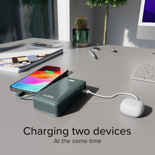 SBS Power Bank 10000mAh 22.5W με Θύρα USB-A και Θύρα USB-C Power Delivery Γαλάζιο