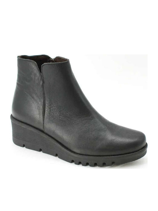 Leather Women's Ankle Boots Platform Black