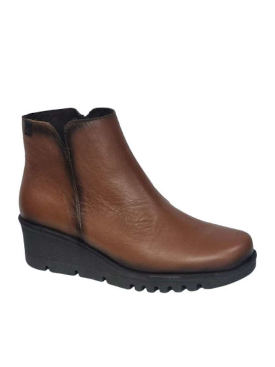 Leather Women's Ankle Boots Platform Tabac Brown