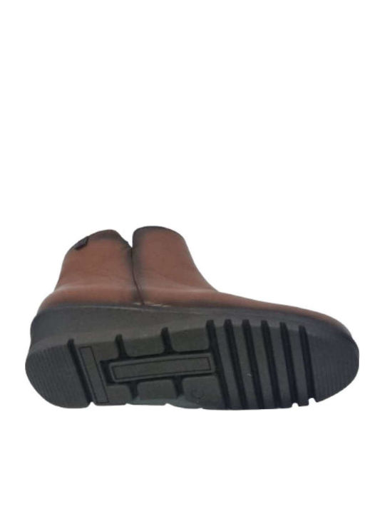 Leather Women's Ankle Boots Platform Tabac Brown