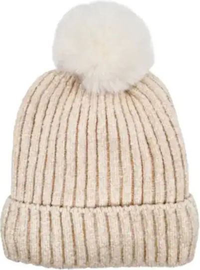 Frauen Set mit Beanie Gestrickt in Ecru Farbe
