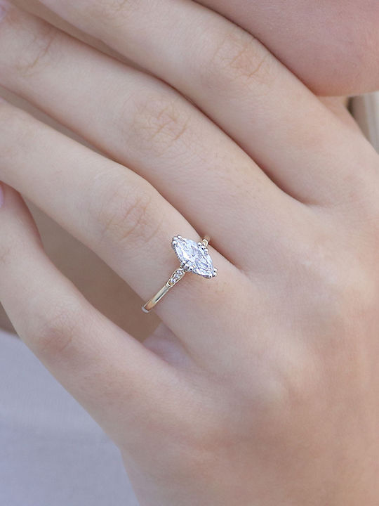 Ring with Diamond made of White gold 14K