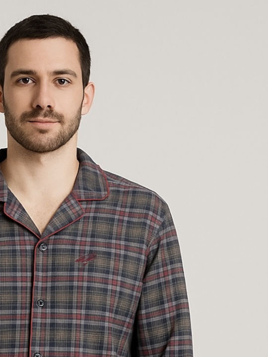 Apple Boxer Χειμερινή Καρό Ανδρική Πιτζάμα Βαμβακερή Γκρι