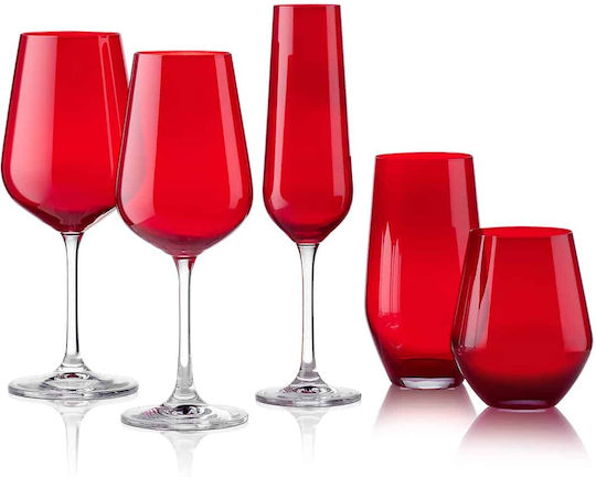 Crystal Bohemia Σετ Ποτήρια για Λευκό και Κόκκινο Κρασί από Κρύσταλλο σε Κόκκινο Χρώμα Κολωνάτα 450ml 30τμχ