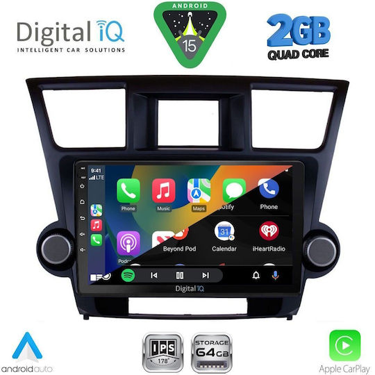 Digital IQ Car Audio System for Toyota Highlander 2008-2015 (Bluetooth/USB/WiFi/GPS/Apple-Carplay/Android-Auto) with Touch Screen 10"