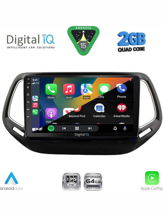 Digital IQ Auto-Audiosystem für Jeep Kompass 2016-2021 (Bluetooth/USB/WiFi/GPS/Apple-Carplay/Android-Auto) mit Touchscreen 10"