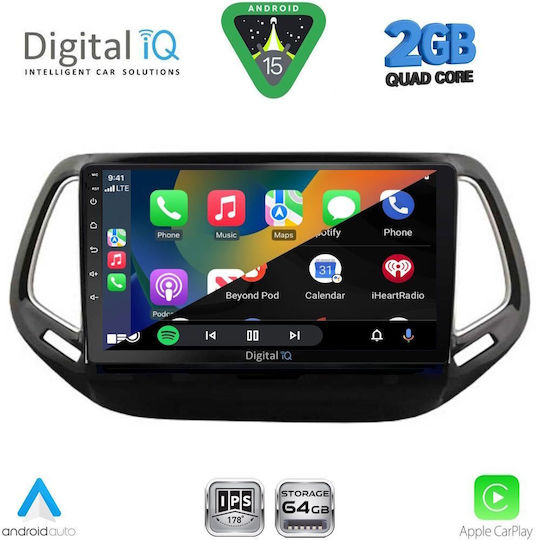 Digital IQ Car Audio System for Jeep Compass 2016-2021 (Bluetooth/USB/WiFi/GPS/Apple-Carplay/Android-Auto) with Touch Screen 10"