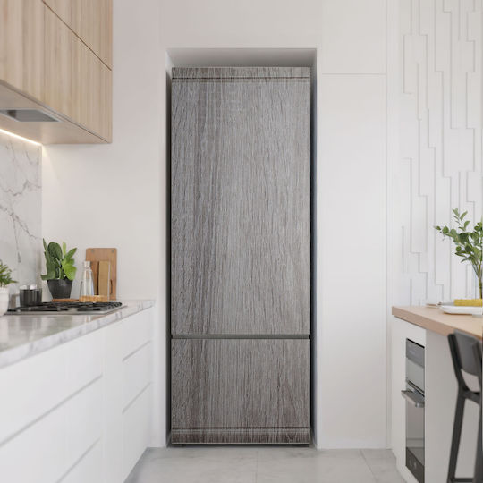 Magnetic Refrigerator Cover Easy Installation Natural Wood Pattern 70x190 Cm
