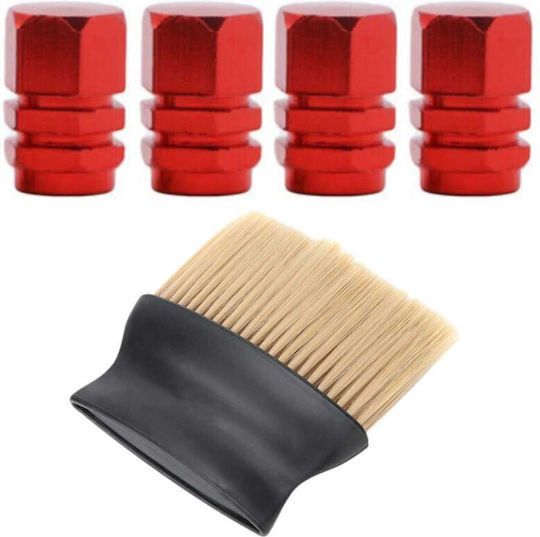 Set 4 Capace Hexagonale Mercaton Pentru Supape Auto Aluminiu 1,8 Cm Roșii Softtouch Perii Nailon Mâner Ergonomic