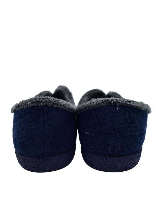 Heel Enclosed Men's Slippers with Fur Blue