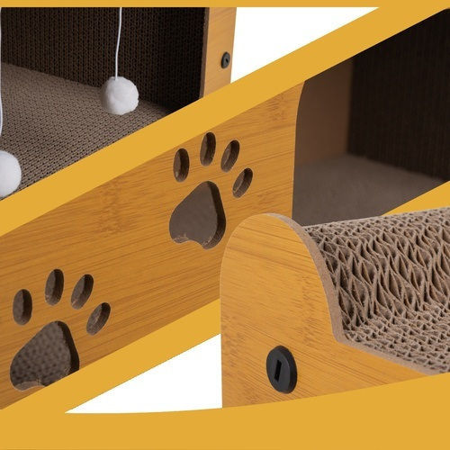Căsuță 3 În 1 Pentru Pisici Zola Spațiu De Ascuțit Ghearele 2 Jucării Material HDF Carton Ondulat 29,5 X 56 X 27 Cm Maro