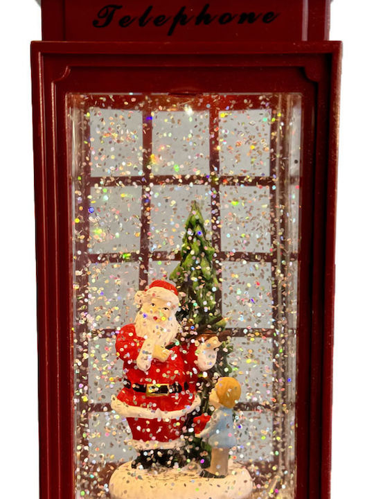 Christmas Decorative Lighted Telephone Booth with Santa Claus 9x9x25cm