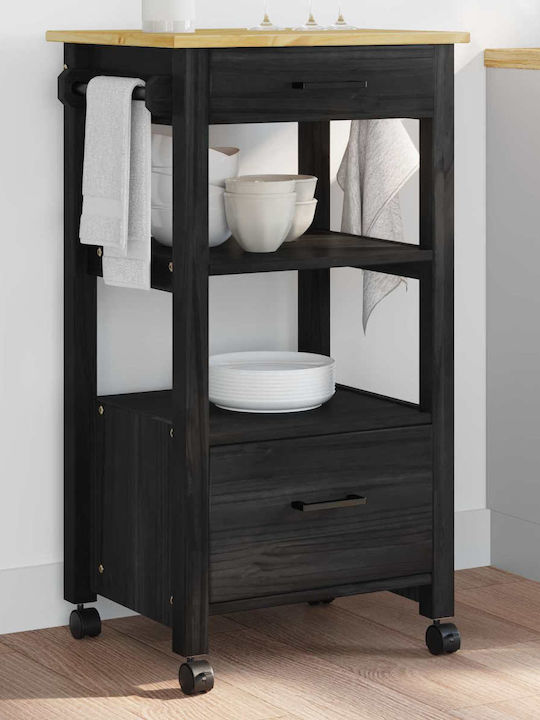 vidaXL Wooden Kitchen Trolley 3 Tiers Black 48x40x88.5cm