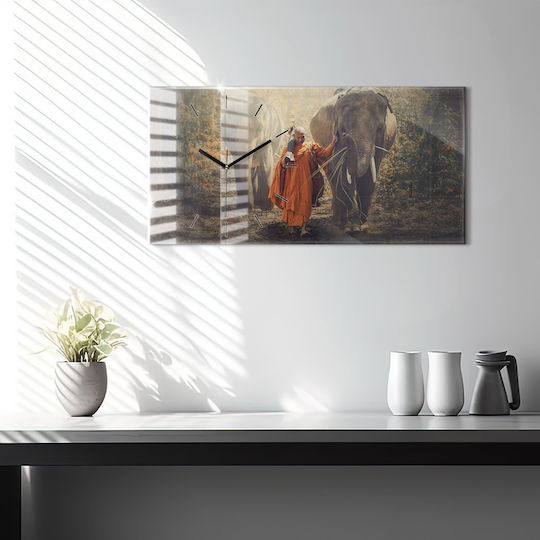 Tulup Αθόρυβο Ρολόι Τοίχου Γυάλινο Πορτοκαλί 60x30cm