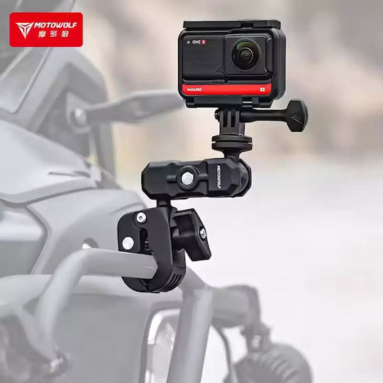 Motowolf Βάση Στήριξης Action Camera Gopro Καθρέπτη Τιμόνι Μοτοσυκλέτας 360° 19.5cm Mdl3532b
